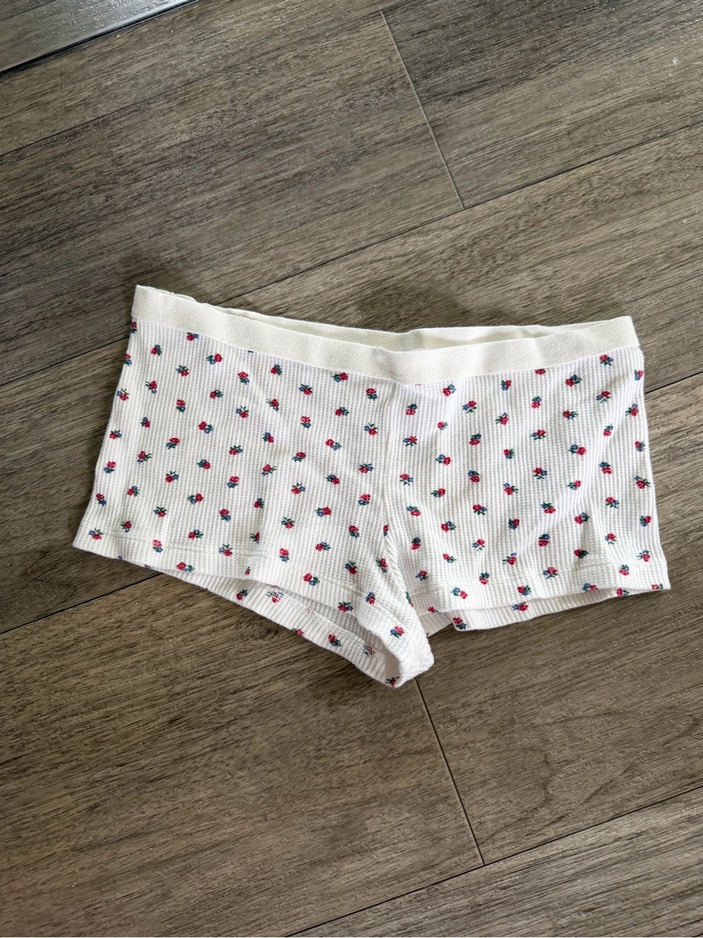 Brandy Melville White Ribbed Boyshorts with Pink Floral Print
